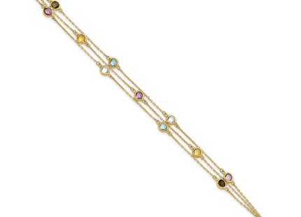 14K Smoky Quartz White Quartz/BT/CI/AM 3-strand 7.5in Necklace