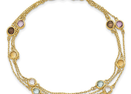 14K Smoky Quartz White Quartz/BT/CI/AM 3-strand 7.5in Necklace