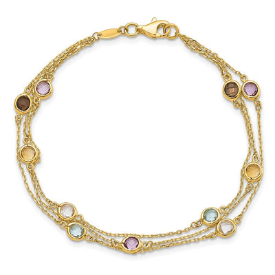 14K Smoky Quartz White Quartz/BT/CI/AM 3-strand 7.5in Necklace