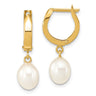 14k 6- White Rice Freshwater Cultured Pearl Hoop Dangle Earrings