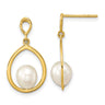14k 6- White Teardrop Freshwater Cultured Pearl Post Dangle Earrings
