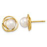 14k 6- White Round Akoya Saltwater Cultured Pearl Post Earrings