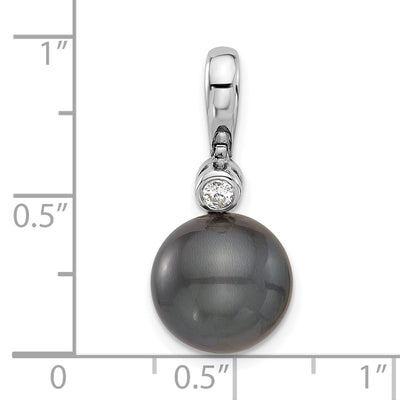 14K White Gold Black Round Tahitian Saltwater Cultured Pearl and .05 Carat Diamond Pendant