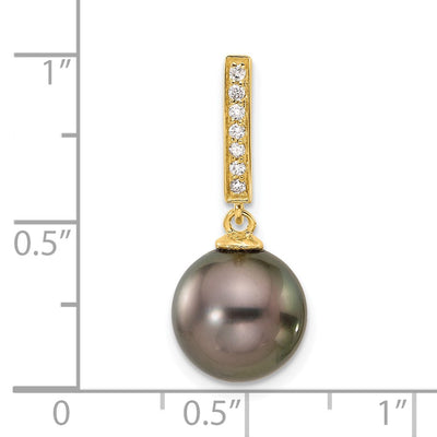 14K Black Round Tahitian Saltwater Cultured Pearl and .07 Carat Diamond Dangle Chain Slide