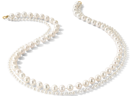 14k 3- and 7- White Near-Round Freshwater Cultured Pearl 2-Strand Necklace