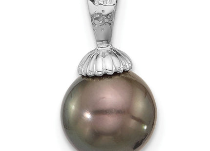 14K White Gold 8- Round Black Tahitian Saltwater Cultured Pearl Pendant (Style XF832)