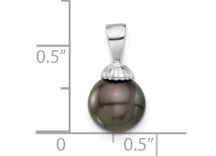 14K White Gold 8- Round Black Tahitian Saltwater Cultured Pearl Pendant (Style XF832)