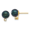 14k 7- Black Round Akoya Saltwater Cultured Pearl and .10 Carat Diamond Post Earrings