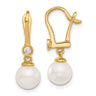 14k 7- White Round Akoya Saltwater Cultured Pearl and .10 Carat Diamond Dangle Earrings