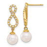14k 7- White Round Akoya Saltwater Cultured Pearl and .40 Carat Diamond Infinity Post Dangle Earrings