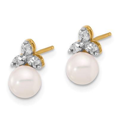 14K White Round Freshwater Cultured Pearl and .06 Carat Diamond Post Earrings