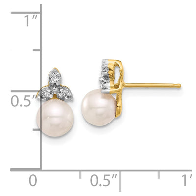 14K White Round Freshwater Cultured Pearl and .06 Carat Diamond Post Earrings