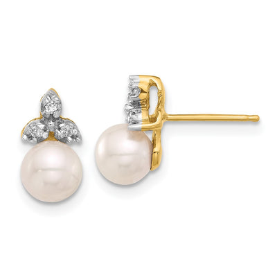 14K White Round Freshwater Cultured Pearl and .06 Carat Diamond Post Earrings