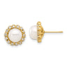 14k 7- White Button Freshwater Cultured Pearl and .28 Carat Diamond Post Earrings