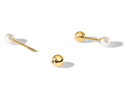 14k 3- Round Freshwater Cultured Pearl Front and Back Ball Post Screwback Earrings