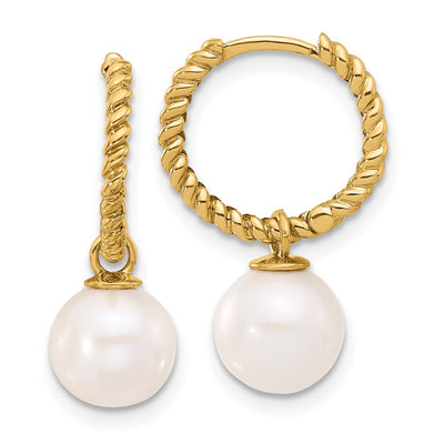 14K Black and White Freshwater Cultured Pearl Removable Dangle Hoop Earrings