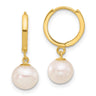 14k 7- White Round Freshwater Cultured Pearl Dangle Hoop Earrings