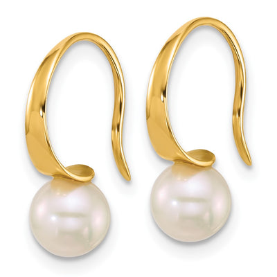 14K Polished Round White South Sea Saltwater Cultured Pearl Dangle Earrings