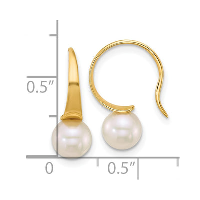 14K Polished Round White South Sea Saltwater Cultured Pearl Dangle Earrings