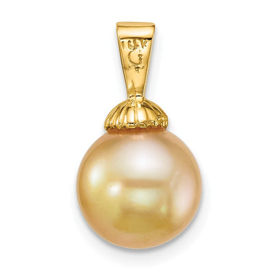 14K Polished Round Golden South Sea Saltwater Cultured Pearl Pendant