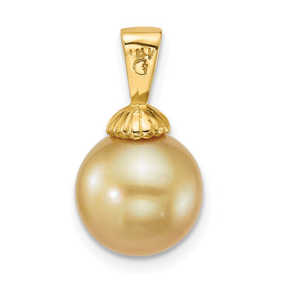 14K Polished Round Golden South Sea Saltwater Cultured Pearl Pendant