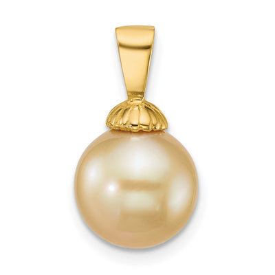 14K Polished Round Golden South Sea Saltwater Cultured Pearl Pendant