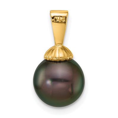 14K Polished Round Black Tahitian Saltwater Cultured Pearl Pendant