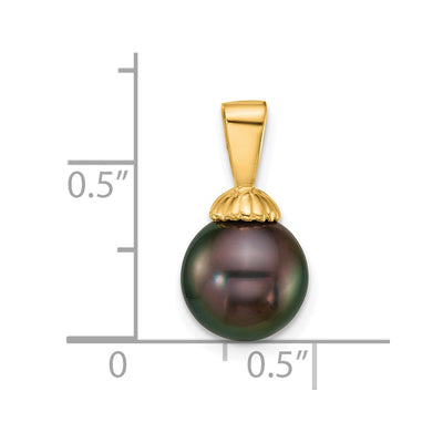 14K Polished Round Black Tahitian Saltwater Cultured Pearl Pendant