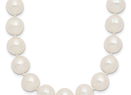 14k Polished 9- Near-Round White Freshwater Cultured Pearl Necklace (Style XF871-18)