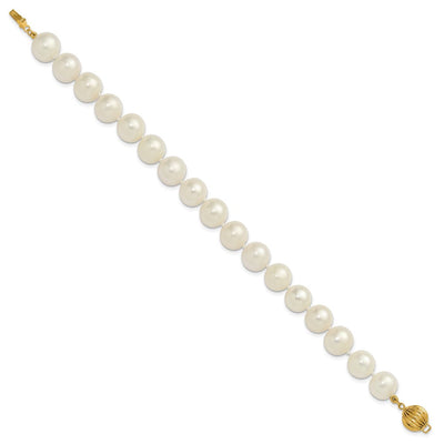 14K Polished Near-Round White Freshwater Cultured Pearl Necklace