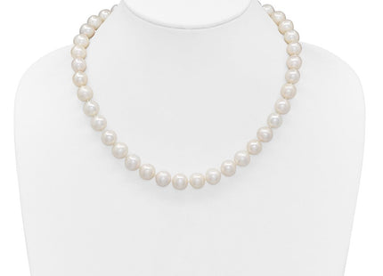 14k Polished 10- Near-Round White Freshwater Cultured Pearl Necklace (Style XF872-18)
