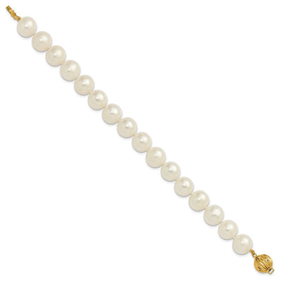 14K Polished Near-Round White Freshwater Cultured Pearl Necklace