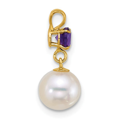 14K Polished Round White Freshwater Cultured Pearl Dangle and Amethyst Pendant