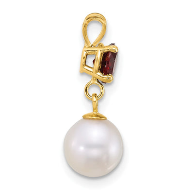 14K Polished Round White Freshwater Cultured Pearl Dangle and Garnet Pendant