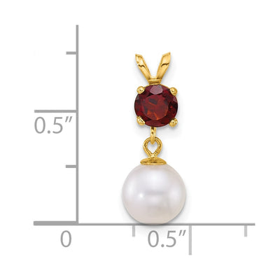 14K Polished Round White Freshwater Cultured Pearl Dangle and Garnet Pendant