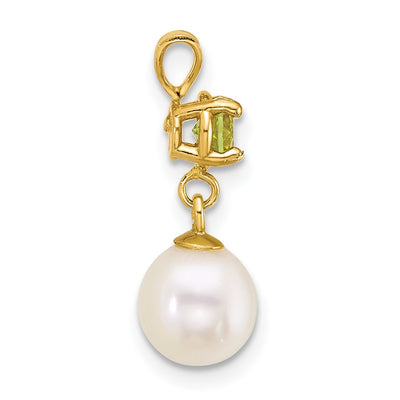 14K Polished Round White Freshwater Cultured Pearl Dangle and Peridot Pendant