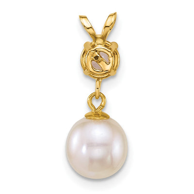 14K Polished Round White Freshwater Cultured Pearl Dangle and White Topaz Pendant