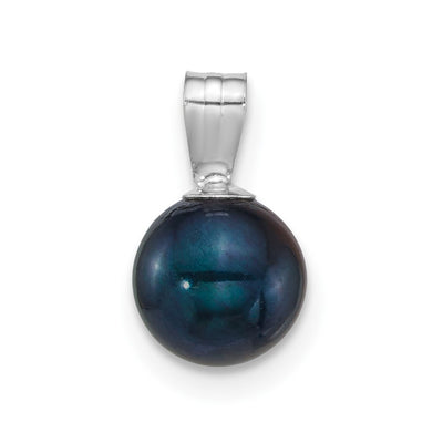 14K White Gold Polished Round Black Freshwater Cultured Pearl Pendant