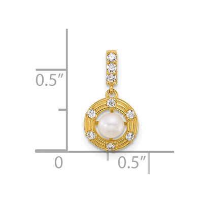 14K Polished and Grooved White Freshwater Cultured Pearl and CZ Circle Pendant