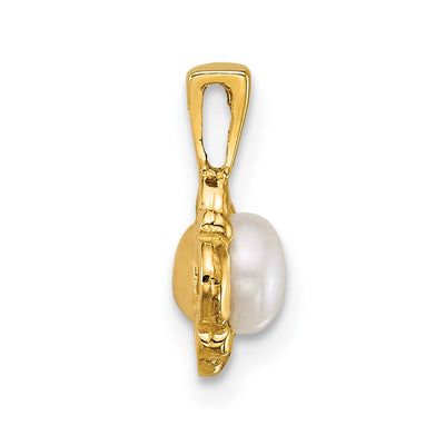 14K Polished Button White Freshwater Cultured Pearl Pendant