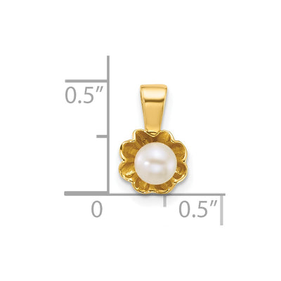 14K Polished Button White Freshwater Cultured Pearl Flower Pendant