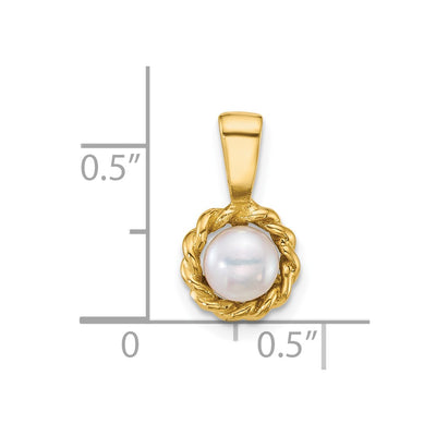 14K Polished Button White Freshwater Cultured Pearl Twisted Edge Pendant