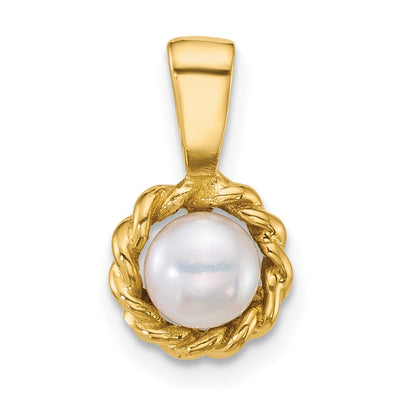 14K Polished Button White Freshwater Cultured Pearl Twisted Edge Pendant