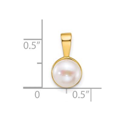 14K Polished Button White Freshwater Cultured Pearl Pendant, 14.7 x 8.2mm