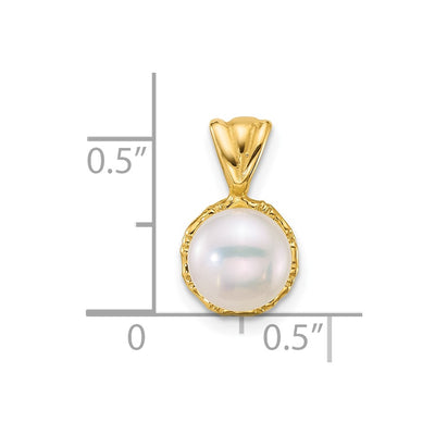 14K Polished Button White Freshwater Cultured Pearl Pendant, 14.4 x 8.3mm