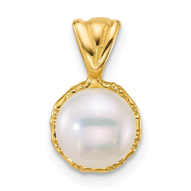 14k Polished 7- Button White Freshwater Cultured Pearl Pendant, 14.4 x 8.3mm