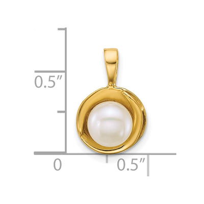 14K Polished Button White Freshwater Cultured Pearl Pendant