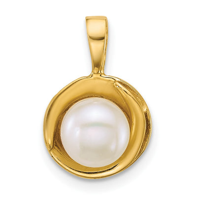 14K Polished Button White Freshwater Cultured Pearl Pendant