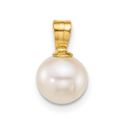 14K Polished Round White Freshwater Cultured Pearl Pendant