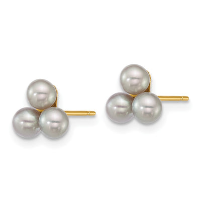 14K Polished Button Grey Freshwater Cultured 3-Pearl Post Earrings